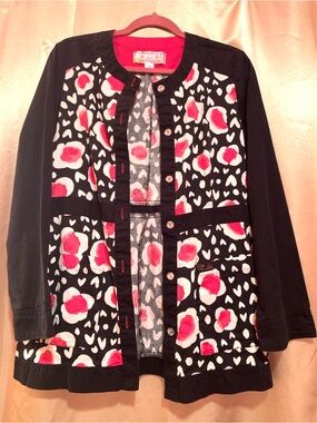 koi ❤️Hot Pink Floral-Trim Scrub Top long sleeve or jacket ❤️❤️❤️❤️❤️